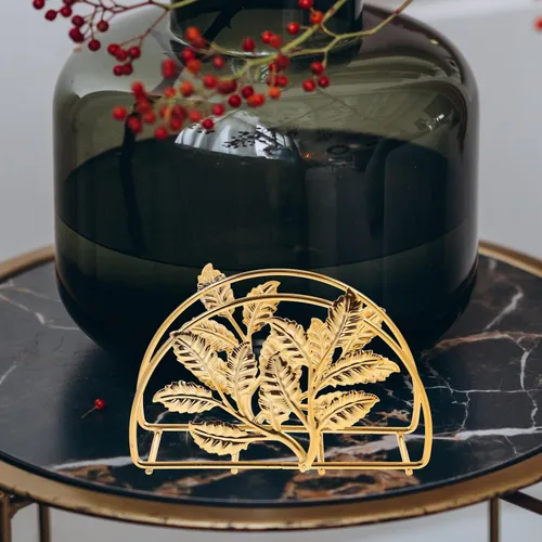 Miniatura 4 de Golden Iron Napkin Holder with Leaf Design, Large Metal Paper Napkin Stand for Kitchen and Restaurant Table, Rustic Style Bathroom and Dining