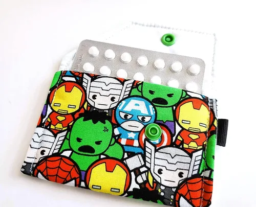 Miniatura 2 de Birth Control Case Sleeve with Snap Closure and Optional Keychain Clip - Superheroes