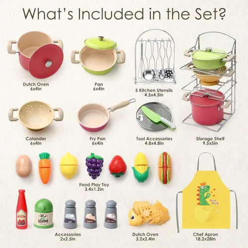 Miniatura 2 de Golray Juego de accesorios de cocina, juego de cocina para niños con ollas y sartenes, utensilios de cocina, juguetes, organizador, juego de comida