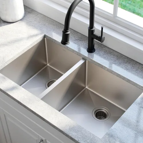 Miniatura 2 de Kraus Standart Pro KHU104-33 - Fregadero de cocina de 33 pulgadas con montaje inferior, doble tazón 60/40, calibre 16, acero inoxidable