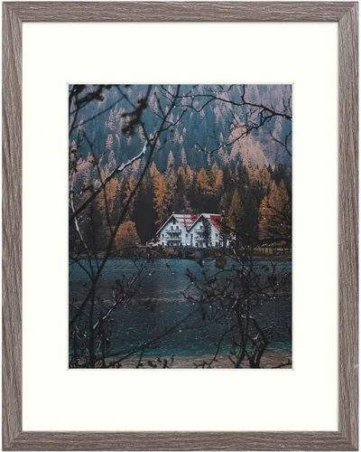 Frametory marco de fotos de madera con paspartú color marfil, con ganchos para colgar y cristal real, para paisajes/retratos, decoración de pared