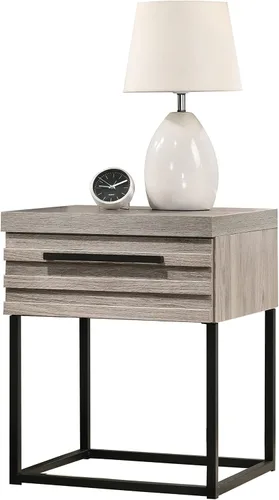 Miniatura 5 de Roundhill Furniture Alvear Mesita de noche contemporánea de madera con base de metal, gris desgastado