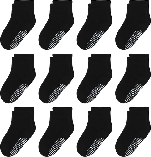 Miniatura 16 de 12 paquetes de calcetines antideslizantes para niños y bebés con agarre para niños de 1-7 años, calcetines de algodón de tripa para niños y niñas
