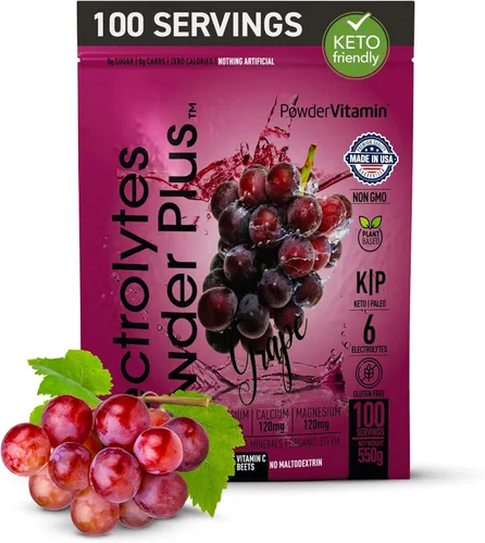 Miniatura 10 de Polvo de Electrolitos Plus (50 porciones), 0 calorías Keto, 0 azúcar, sin maltodextrina, 1000 mg de potasio, 120 mg de calcio, 120 mg de magnesio