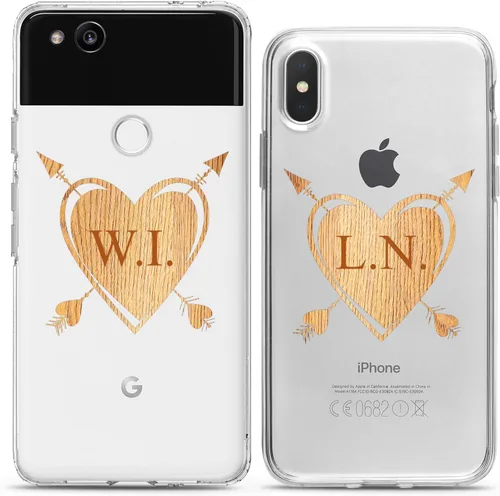 Miniatura 8 de Fundas a juego para parejas compatibles con iPhone 16 15 14 13 12 11 Pro Max Mini Xs X 6s 8 Plus 7+ Xr 10 SE 5 personalizado de madera con nombre
