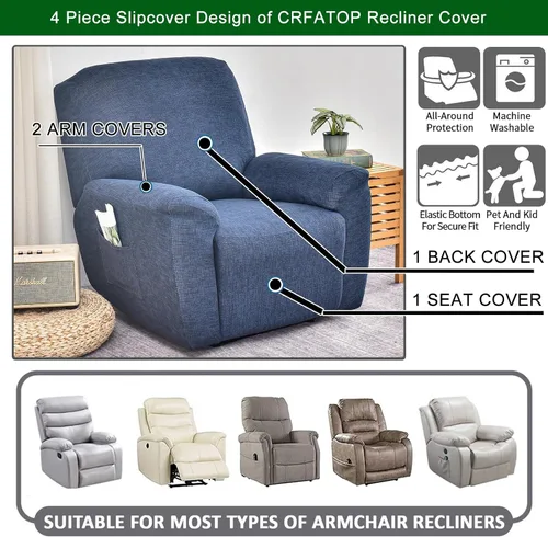 Miniatura 5 de CRFATOP Funda Estampada para Sillón Reclinable Elástica Fundas para Sillas Reclinables 4 Piezas Antideslizantes Fundas para Sofá Reclinable