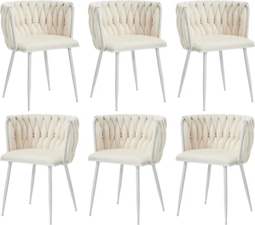 Miniatura 26 de Juego de 2 sillas de comedor de terciopelo, sillas laterales tapizadas tejidas con patas de metal negro, sillas decorativas modernas, sillas
