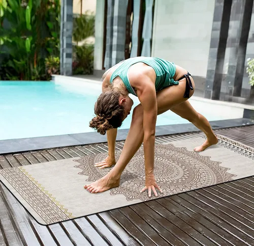 Miniatura 5 de nuveti Alfombrilla de yoga con estampado extra grueso de elastómero termoplástico antideslizante con bolsa de transporte, 72 x 24 pulgadas, extra YHY