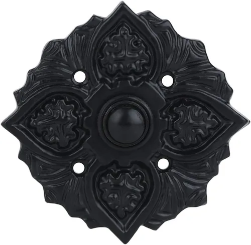 A29 Botón decorativo de timbre con recubrimiento en polvo negro, 3 1/5 x 3 1/5 pulgadas, diseño de hierro fundido de mediados de siglo con montaje