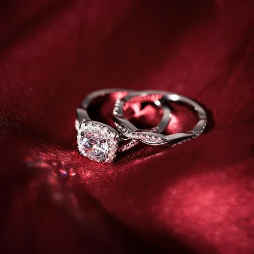 Miniatura 3 de Mameloly Juego de anillos de boda de 1.2 quilates para mujer, anillos de novia de corte redondo, circonita cúbica, halo de circonita cúbica, anillos