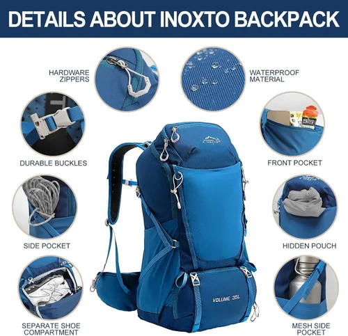 Miniatura 2 de INOXTO - Mochila de senderismo de 35 litros con vejiga de 3 litros, mochila de campamento con cubierta impermeable para lluvia para hombres, mochila