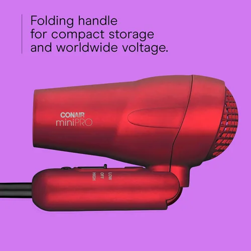 Miniatura 4 de Conair MiniPro Mango plegable Turmalina cerámica Styler/secador de pelo; Rojo