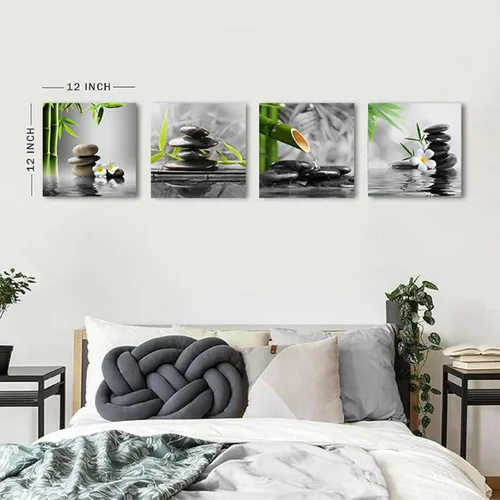 Miniatura 5 de Yxbhhym Arte de Pared para Baño Decoración de Pared en Blanco y Negro Obra de Arte Zen Buda Verde Impresiones en Lienzo Pósteres Imagen de Spa