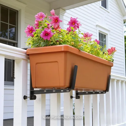 Miniatura 3 de VOXOR Soportes de caja de ventana, soportes ajustables para jardineras, soportes de hierro resistente para barandillas, con soporte inferior Negro