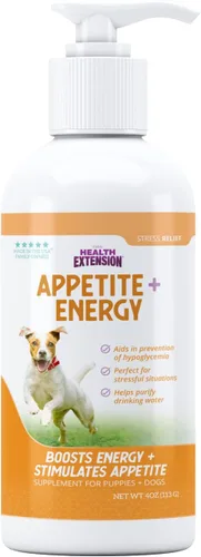 Health Extension Suplemento para aliviar el estrés para perros, 4 onzas, aumenta el apetito y la energía, previene la hipoglucemia, enriquecido con