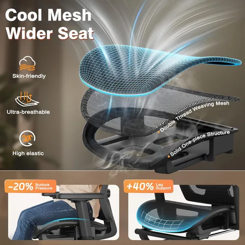 Miniatura 5 de Silla de oficina ergonómica con reposapiés, silla de escritorio cómoda con soporte lumbar ajustable 3D y reposabrazos y reposacabezas, inclinación