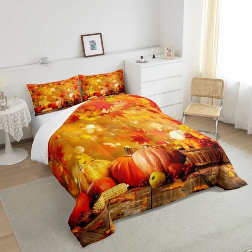 Miniatura 4 de Erosebridal Edredón de Halloween, edredón de otoño con hojas de plumón para dormitorio, decoración de sala de estar, farol de calabaza, juego