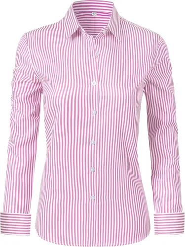 Miniatura 20 de Ruisin - Camisas supersuaves sin arrugas y con botones para mujer, unicolor, manga larga, diseño a rayas, estilo formal, blusa de vestir