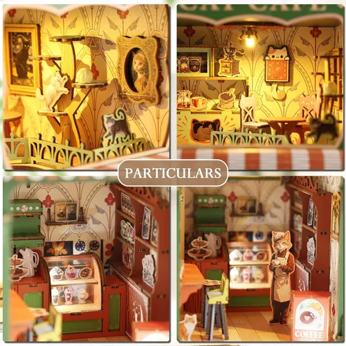 Miniatura 3 de Kit de Rincón de Libros, Kit de Casa en Miniatura DIY para Adultos, Adolescentes y Principiantes, Casa de Muñecas Booknook Café de Gatos Casa Café
