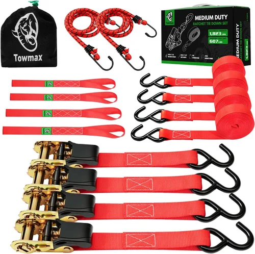 Miniatura 14 de Correas de trinquete retráctiles (paquete de 4) – Correas de trinquete autorretractables de 1 pulgada x 10 pies con bucles suaves, correas de amarre