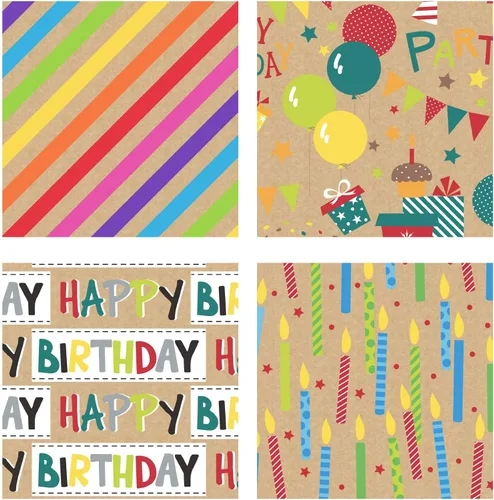 Miniatura 7 de RUSPEPA Papel de Regalo Kraft - Diseño Colorido de Envoltura de Cumpleaños - 4 Rollos - 30 pulgadas x 10 pies por rollo Cumpleaños coloridos