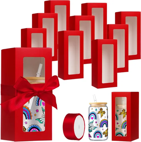 Miniatura 9 de Honoson Caja de regalo de 24 vasos con cinta para sublimación, cajas de exposición de vidrio transparente para vasos de 12 onzas, 16 onzas, 20 Negro