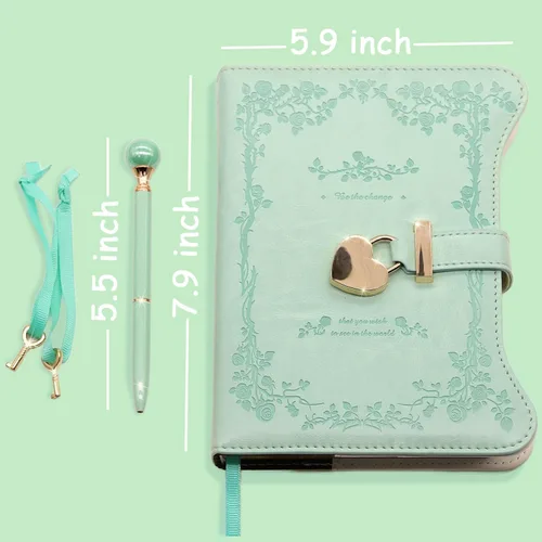 Miniatura 7 de Hoci Poci Agenda con candado y llaves para niñas, ideas de regalo para niñas, diario de 360 páginas con bordes dorados para mujeres, cuaderno