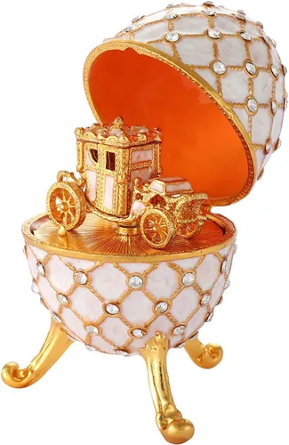 Miniatura 5 de QIFU Huevo de Pascua imperial rojo vintage coleccionable con mini carruaje real, regalo único para colección de Pascua