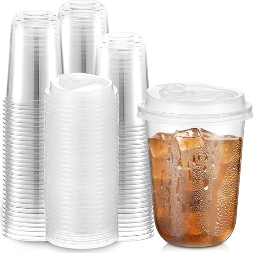 Miniatura 19 de Baderke 50 juegos de vasos de plástico transparente de 16 onzas con tapas, tazas de café helado resistentes con tapas, vasos de plástico desechables