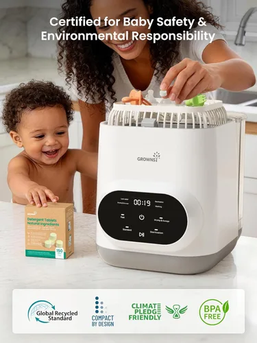 Miniatura 8 de GROWNSY Tabletas detergentes para lavar botellas, fórmula enzimática a base de plantas, elimina los residuos de leche y el olor, seguro