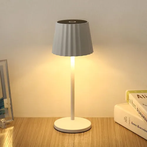 Lámpara de mesa para exteriores, lámpara de escritorio LED inalámbrica recargable en aluminio, encendido/apagado, atenuación continua de 2 colores,