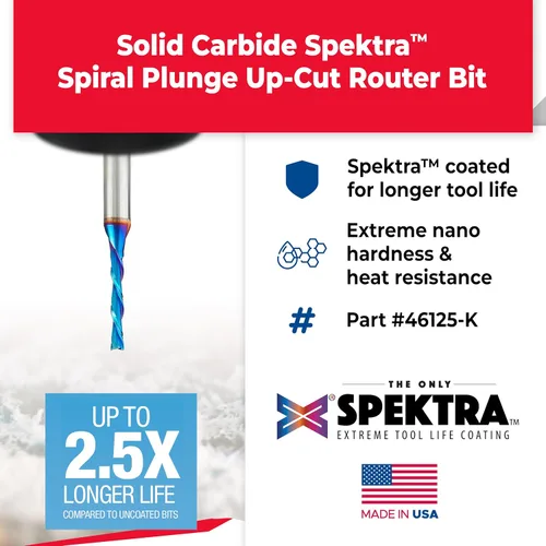 Miniatura 2 de Amana Tool Spektra Extreme Tool Life - Broca de carburo sólido con recubrimiento en espiral, 46125-K, 1/8 de diámetro x 13/16 CH x vástago de 1/4