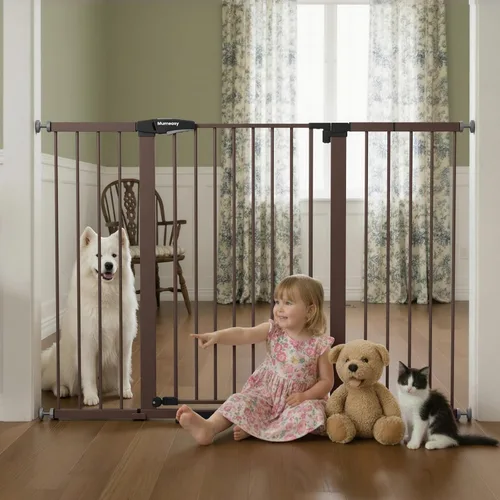 Miniatura 14 de Mumeasy Puerta de bebé extra ancha de 29.7 a 57 pulgadas, puerta grande para perros con cierre automático para puertas, puerta de seguridad