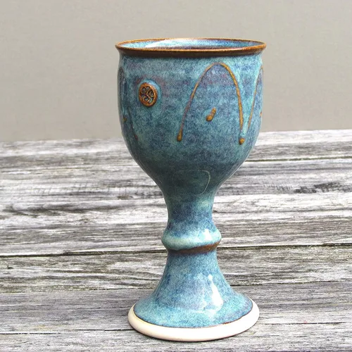Miniatura 4 de Copa de vino hecha a mano esmaltada a mano con sello celta único en Irlanda, 7 pulgadas de alto, verde