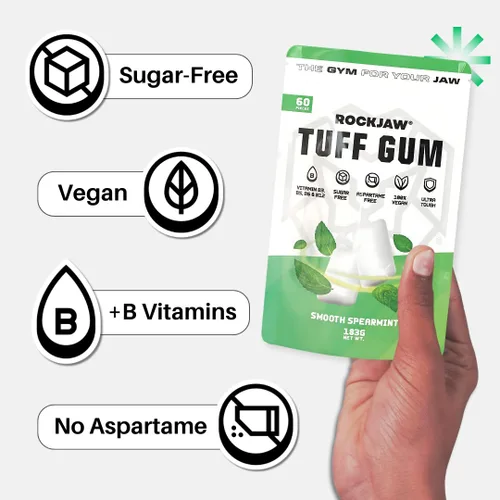Miniatura 4 de ROCKJAW Tuff Gum Chicle ultra duro para una mandíbula más afilada Vitamina B3, B5, B6 y B12 1350 mg de xilitol Sin azúcar Sin aspartamo
