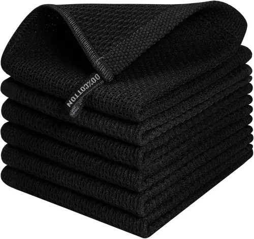 Miniatura 8 de QUILTINA Kitchen Dish Cloths 6 Pack, 12 x 12 Inches, 103% Cotton Waffle Weave Dish Towels, Super Absorbent Quick Drying, Beige