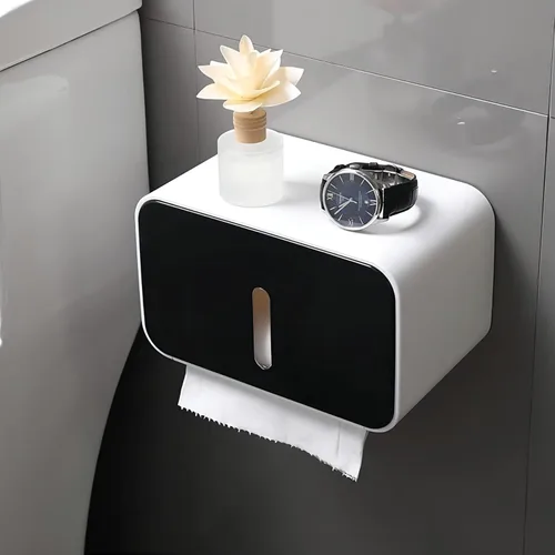 Miniatura 5 de Soporte de papel higiénico impermeable al aire libre para baño, dispensador de plástico a prueba de mascotas, caja montada con adhesivo