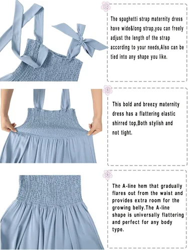 Miniatura 4 de Rnxrbb Vestido de maternidad de gasa con abertura y bolsillos, para verano, casual, sin mangas, fruncido, para embarazo, ropa para la playa