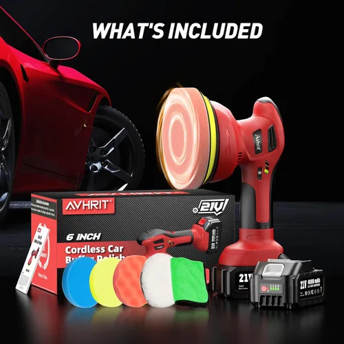 Miniatura 9 de Pulidora de búfer inalámbrica de coche de 6 pulgadas: kit de búfer de coche con 2 baterías de 4000 mAh, bloque de órbita de 8 mm y control de 6