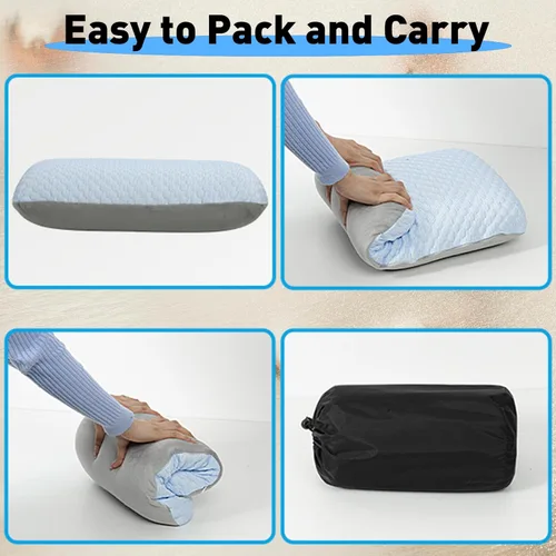 Miniatura 5 de Crisonky Almohada de viaje y campamento: almohada compresible de espuma viscoelástica de firmeza media con bolsa de transporte para mochilero