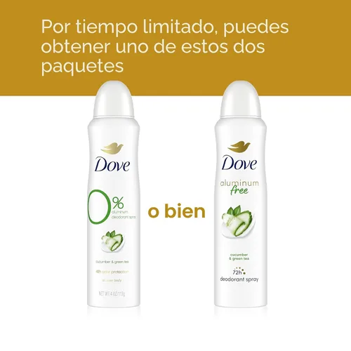 Miniatura 3 de Dove Desodorante en aerosol sin aluminio para mujeres, 3 unidades de pepino y té verde, protección contra olores de 72 horas, 4 onzas