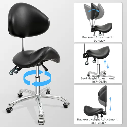 Miniatura 3 de FreSup Taburete de silla con soporte para el respaldo, silla ergonómica con ruedas, taburete giratorio de alta resistencia, silla con ruedas