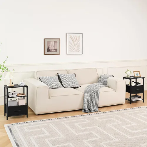 Miniatura 9 de Yoobure Mesa auxiliar con almacenamiento, mesita de noche LED con estación de carga, mesas auxiliares para sala de estar, mesita de noche para Negro
