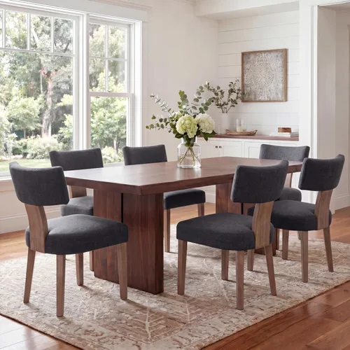 Miniatura 41 de VESCASA Juego de 2 sillas de comedor modernas de mediados de siglo, sillas de comedor tapizadas de lino con respaldo curvado ergonómico, patas