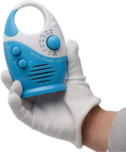 Miniatura 6 de UXELY Radio de ducha, radio de baño AM FM, radio de ducha colgante impermeable con volumen ajustable altavoz integrado (blanco azul)