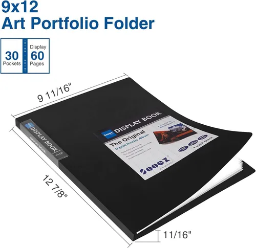 Miniatura 2 de Sooez Carpeta de 30 bolsillos con fundas de plástico de 9 x 12 pulgadas (negra), carpeta de arte resistente con protectores de hojas transparentes