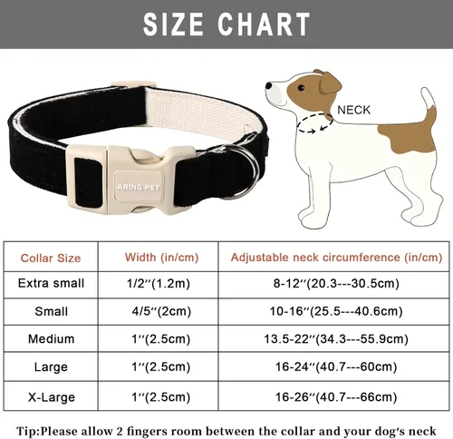 Miniatura 5 de Aring Pet Collar de algodón, ligero y ajustable, con hebilla de liberación rápida, para perros pequeños, medianos y grandes, negro terciopelo negro