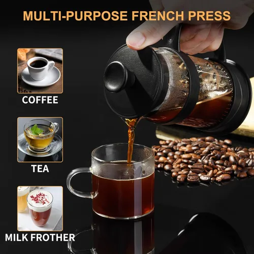 Miniatura 3 de PARACITY Cafetera/Tetera de Prensa Francesa, Mini Prensa de Café/Té para Acampar con Filtro de Acero Inoxidable 304 y Vidrio Resistente al Calor