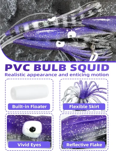 Miniatura 3 de BLUEWING Barra esparcidora de pesca de 18 pulgadas/36 pulgadas con calamares de bulbo de 6 pulgadas/9 pulgadas, pájaros de arrastre de 5.28 pulgadas