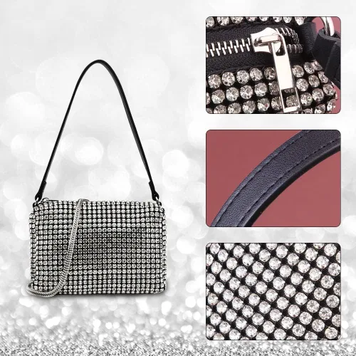 Miniatura 6 de JBB Rhinestone Clutch Purses For Women Glitter Purse Bling Evening Handbags Chain Strap Mini Party Bag Small